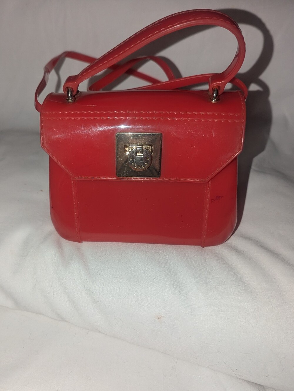 Furla Candy Bon Bon Mini Red Jelly Top-Handle Bag with Gold Hardware